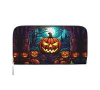 WZYCWB L'œil du diable. Les pochettes en cuir à fermeture éclair et les porte-cartes sont parfaites pour les voyages ou un usage quotidien, Citrouille terreur, One Size