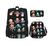 WZYCWB Liquid Octopus Sac à dos (3 pièces) Sac à dos grande capacité Sac d'école étudiant Trousse à crayons Sac à déjeuner Combinaison