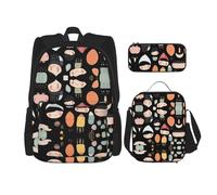 WZYCWB Little People Lot de 3 sacs à dos Motif Campus Life Sac d'école + trousse + sac à déjeuner pour répondre à tous les besoins quotidiens des étudiants