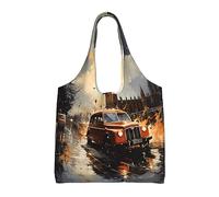 WZYCWB London Color Taxi Sac en toile imprimé simple épaule banlieusard Sac d'épicerie Sac à provisions Sac en toile pour usage quotidien