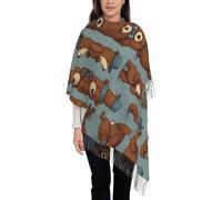 WZYCWB Longue écharpe à pompons avec imprimé ours de dessin animé, parfaite comme écharpe chaude pour Noël et la fête des mères.