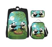 WZYCWB Lot de 2 sacs à dos mignons et grands pandas (3 pièces), sac à dos de grande capacité, sac d'école, trousse à crayons, sac à déjeuner