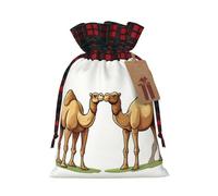 WZYCWB Lot de 2 sacs cadeaux de Noël camels pour décorations de fête de Noël, 21 x 30 cm, sacs cadeaux en toile de jute avec cordon de serrage
