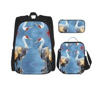 WZYCWB Lot de 2 sacs d'école Crane Herons + trousse + sac à déjeuner pour les trajets quotidiens