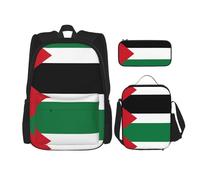 WZYCWB Lot de 3 sacs à dos avec drapeau de l'État de Palestine - Sac d'école pour étudiant + trousse + sac à déjeuner - Sac à dos grande capacité, noir, One Size