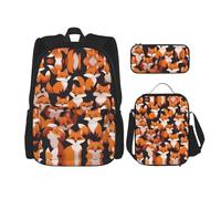 WZYCWB Lot de 3 sacs à dos avec motif de petits renards - Sac d'école pour étudiant + trousse + sac à déjeuner - Sac à dos de grande capacité