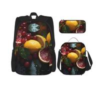 WZYCWB Lot de 3 sacs à dos avec pamplemousse et citron frais - Sac d'école pour étudiant + trousse + sac à déjeuner - Sac à dos de grande capacité, noir, One Size