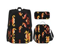 WZYCWB Lot de 3 sacs à dos Campus Life de nombreux hippocampes - Sac d'école + trousse à crayons + sac à déjeuner - Répond à tous les besoins quotidiens des étudiants