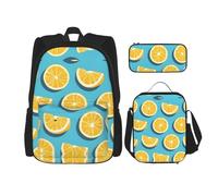 WZYCWB Lot de 3 sacs à dos Citron Wedges - Sac d'école pour étudiant + trousse + sac à déjeuner - Sac à dos grande capacité