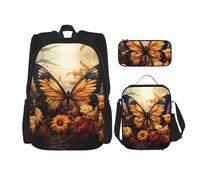 WZYCWB Lot de 3 sacs à dos de grande capacité, sac à dos, sac d'école, trousse à crayons, sac à déjeuner, orange et jaune