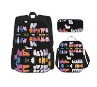 WZYCWB Lot de 3 sacs à dos de peinture pour petits animaux - Grande capacité - Sac d'école pour étudiant - Trousse à crayons - Sac à déjeuner