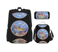 WZYCWB Lot de 3 sacs à dos Disc Seal - Sac d'écolier + trousse + sac à déjeuner - Grande capacité
