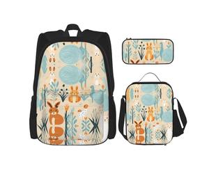 WZYCWB Lot de 3 sacs à dos motif lapins Campus Life - Sac d'école + trousse à crayons + sac à déjeuner - Répond à tous les besoins quotidiens des étudiants - Noir, taille unique, noir, taille unique