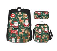 WZYCWB Lot de 3 sacs à dos Père Noël et cerf de Noël - Sac d'école, trousse à crayons et sac à déjeuner, sac à dos de grande capacité