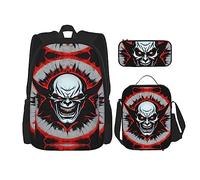 WZYCWB Lot de 3 sacs à dos rouge et noir Evil Ghost - Sac d'école pour étudiant + trousse à crayons + sac à déjeuner - Sac à dos grande capacité