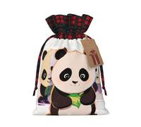 WZYCWB Lot de 3 sacs cadeaux de Noël pandas pour décorations de fête de Noël, 21 x 30 cm, sacs cadeaux en toile de jute avec cordon de serrage