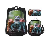 WZYCWB Lot de 4 sacs à dos colorés Campus Life (3 pièces) - Sac d'école + trousse à crayons + sac à déjeuner, répond à tous les besoins quotidiens des étudiants. Noir, taille unique, noir, taille