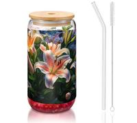 WZYCWB Lys in Bloom Couvercle en bambou imprimé pour café glacé chaud et froid, thé au lait et bière. Une tasse à eau élégante.