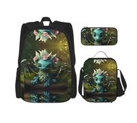WZYCWB Magical Little Menglong Sac d'école + trousse + sac à déjeuner Sac à dos combiné pour les trajets quotidiens