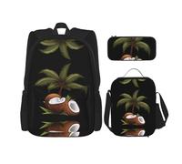 WZYCWB Magnifique ensemble de 3 sacs à dos cocotiers - Sac d'école pour étudiant + trousse + sac à déjeuner, sac à dos de grande capacité