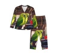 WZYCWB Magnifique ensemble de pyjama chaud à manches longues imprimé perroquet, confortable et chaud pour l'automne/hiver, Noir/blanc, XL