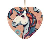 WZYCWB Magnifique pendentif en céramique en forme de cœur avec motif licorne, parfait pour décorer votre arbre de Noël pour les fêtes d'hiver