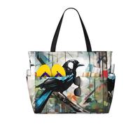 WZYCWB Magpie Graffiti Sac de plage Grand sac de voyage Gym Piscine Sac de rangement Fermeture éclair