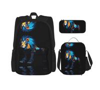 WZYCWB Mech Lion Ensemble sac à dos (3 pièces) - Sac d'école pour étudiant + trousse + sac à déjeuner + sac à dos de grande capacité