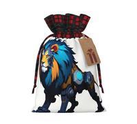 WZYCWB Mech Lion Sacs cadeaux de Noël pour décorations de fête de Noël, 21 x 30 cm, sacs cadeaux en toile de jute avec cordon de serrage