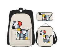 WZYCWB Mondrian Abstractionism Lot de 3 sacs à dos pour étudiant avec trousse à crayons et sac à déjeuner
