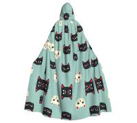 WZYCWB Motif chaton imprimé adulte décoration de fête cape Halloween cape à capuche unisexe Halloween, carnaval, bal masqué, jeu de rôle