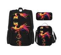WZYCWB Mythical Phoenix Ensemble sac à dos (3 pièces) - Sac d'école pour étudiant + trousse + sac à déjeuner + sac à dos grande capacité