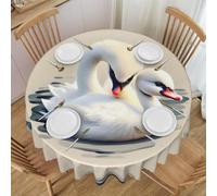 WZYCWB Nappe de table ronde de 152,4 cm, joli petit cygne facile à nettoyer pour fête, réunion, décoration de mariage