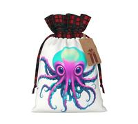 WZYCWB Neon Kraken Core Sacs cadeaux de Noël pour décorations de fête de Noël, 21 x 30 cm, sacs cadeaux en toile de jute avec cordon de serrage