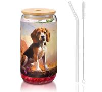 WZYCWB Nerdy Beagle Tasse à café glacé avec couvercle en bambou 473,6 g - Tasse à café glacé mignonnes - Tasses à thé glacé - Tasses à bière idéales pour les accessoires de bar à café, cadeaux