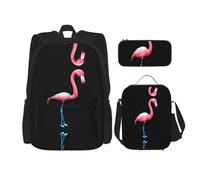 WZYCWB Outline Flamingo Sac à dos (3 pièces) Sac à dos grande capacité Sac d'école étudiant Trousse à crayons Sac à déjeuner Combinaison