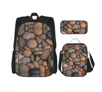 WZYCWB Pebbles in the Beach Ensemble sac à dos (3 pièces) - Sac d'école pour étudiant + trousse + sac à déjeuner + sac à dos de grande capacité