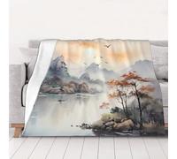 WZYCWB Peinture d'oiseaux et de montagnes 127 x 101,6 cm Couverture en flanelle imprimée - 76,2-203,2 cm. Une couverture chaude pour l'automne à la maison et une couverture de voyage portable.