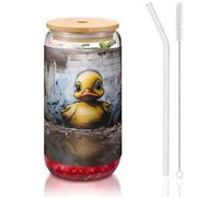 WZYCWB Peinture murale canards 473,6 g avec couvercle en bambou et paille - Tasse à café glacé - Jolies tasses à thé glacé - Tasses à bière - Idéales pour le café, les accessoires de bar, les cadeaux