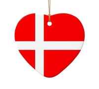 WZYCWB Pendentif en céramique en forme de cœur avec drapeau danois du Danemark, parfait pour décorer votre arbre de Noël pour les fêtes d'hiver