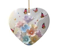 WZYCWB Pendentif en céramique en forme de cœur avec motif de fleurs et de papillons, parfait pour décorer votre arbre de Noël pour les fêtes d'hiver