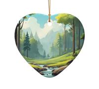 WZYCWB Pendentif en céramique en forme de cœur avec motif paysage et jungle, parfait pour décorer votre arbre de Noël pour les fêtes d'hiver