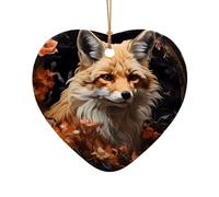 WZYCWB Pendentif en céramique en forme de cœur avec motif renard et fleurs, parfait pour décorer votre arbre de Noël pour les fêtes d'hiver