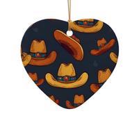 WZYCWB Pendentif en céramique en forme de cœur en forme de chapeau de cowboy, parfait pour décorer votre arbre de Noël pour les fêtes d'hiver