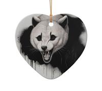 WZYCWB Pendentif en céramique en forme de cœur en forme de loup hurlant en colère, parfait pour décorer votre arbre de Noël pour les fêtes d'hiver