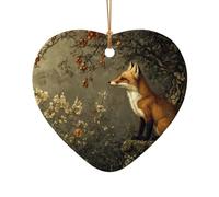 WZYCWB Pendentif en céramique en forme de cœur en forme de renard - Parfait pour décorer votre arbre de Noël pour les fêtes d'hiver