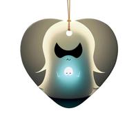 WZYCWB Pendentif en céramique en forme de cœur Little Ghost's Light, parfait pour décorer votre arbre de Noël pour les fêtes d'hiver