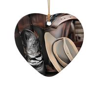 WZYCWB Pendentif en céramique en forme d'étoile avec chapeau de cowboy noir et bottes occidentales, parfait pour décorer votre arbre de Noël pour les fêtes d'hiver, taille unique, Céramique