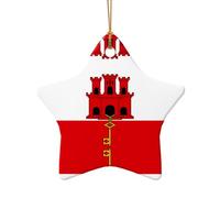 WZYCWB Pendentif en céramique en forme d'étoile avec motif drapeau de Gibraltar, parfait pour décorer votre arbre de Noël pour les fêtes d'hiver, taille unique, Céramique