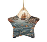 WZYCWB Pendentif en céramique en forme d'étoile avec motif montagnes et mers, parfait pour décorer votre arbre de Noël pour les fêtes d'hiver